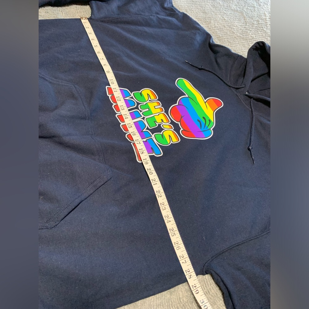 Blue She’s Mine Mickey Mouse Pointing Hand, The Rainbow Mickey Hands Hoodie 3XL - Picture 5 of 10